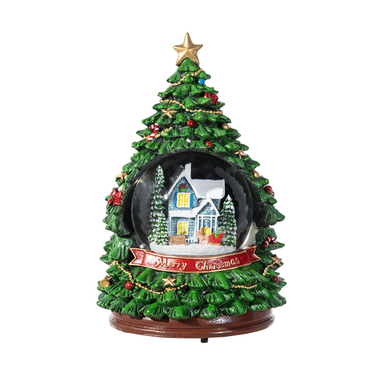 Glitzhome® 100mm Christmas Resin Lighted Musical Snowflakes Christmas Tree Waterglobe